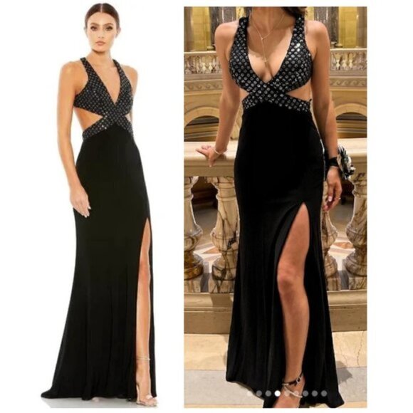 MAC DUGGAL Sequin Sheath Gown in Black Size US 14 - Picture 1 of 11